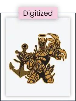 Custom embroidered Digitized badge featuring an anime angel character holding an anchor against a transparent background with a pink 