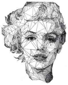 Custom line art and low-poly geometric portrait vector illustration of a woman's face featuring intricate triangulation and fine linework.