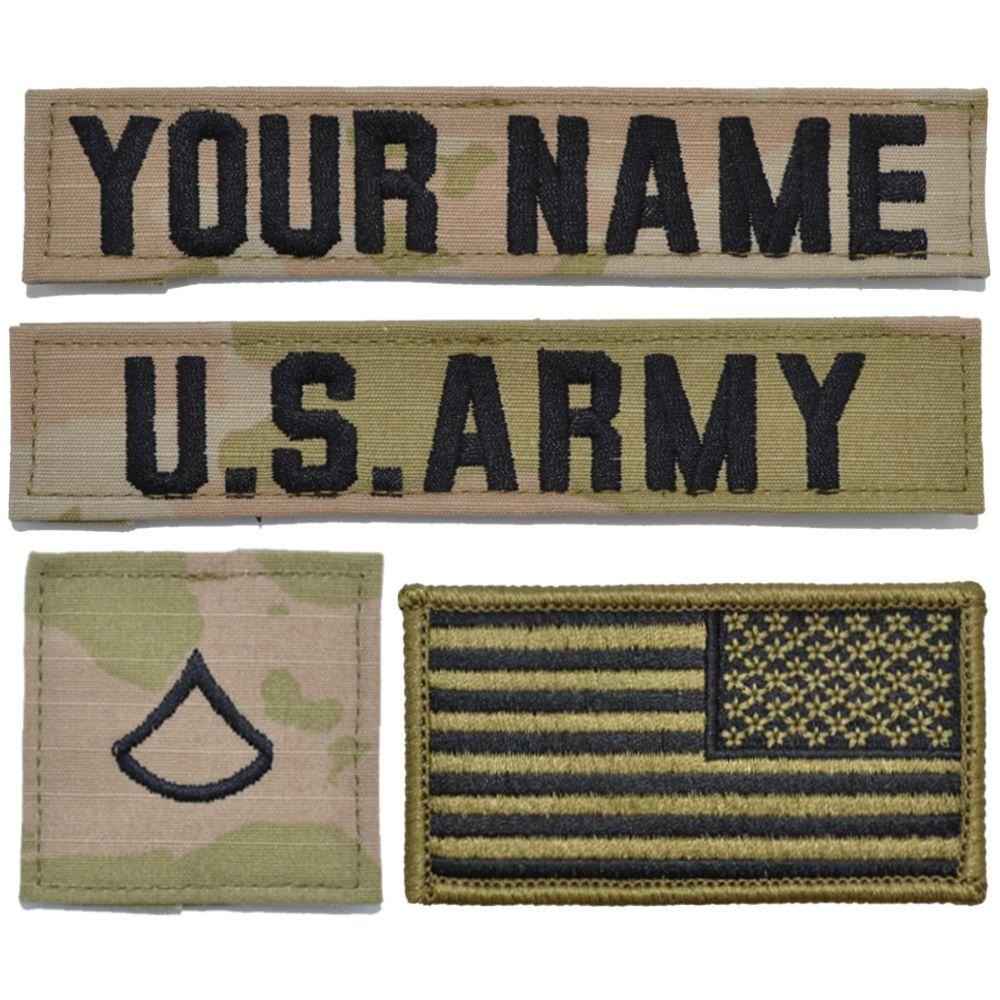 Set of four military embroidered tactical patches including personalized 