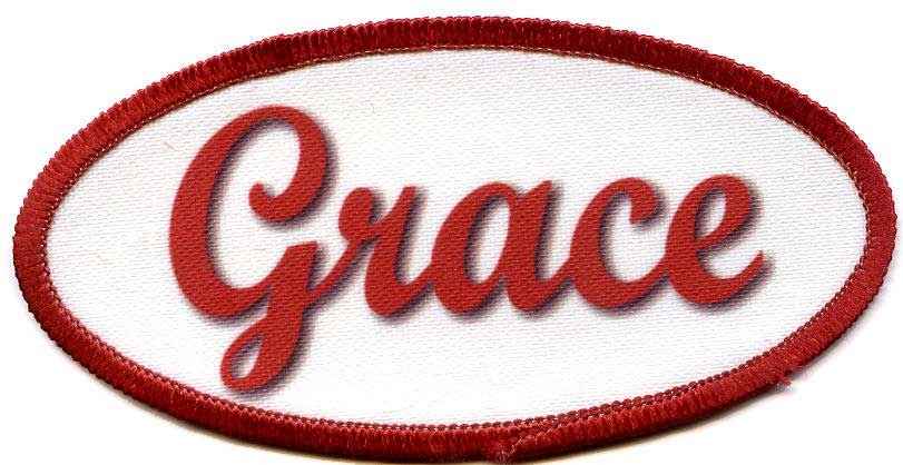 Custom oval sublimation name patch featuring the name 