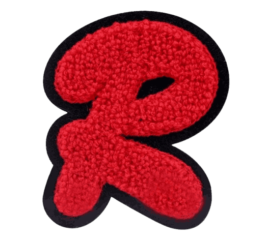 Custom chenille patch design featuring a textured red letter 