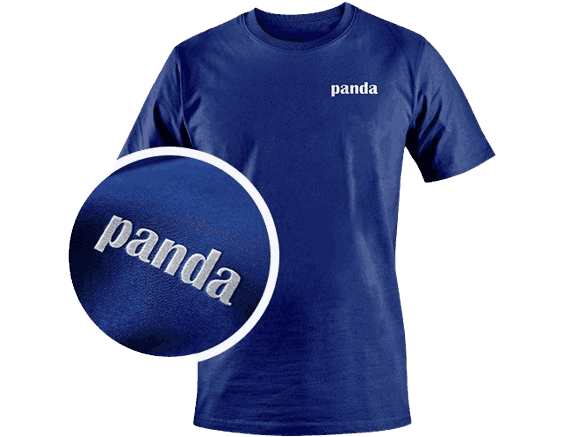 Custom embroidery mockup featuring a blue t-shirt with a clean white cursive 