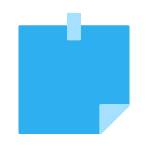 Custom blue sticky note vector graphic featuring a peeled bottom corner and a translucent tape accent against a transparent background.