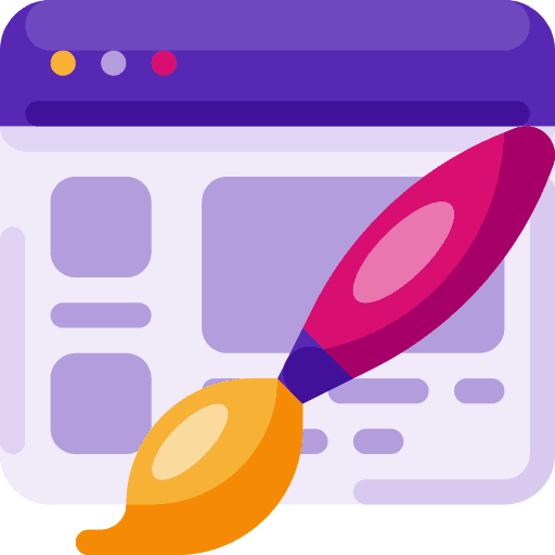 Digital vector illustration of a purple software window interface with a large paintbrush overlay dripping bright yellow paint.