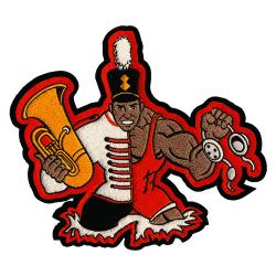 Custom embroidered marching band musician chenille patch playing brass horn