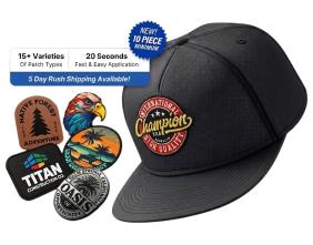 Custom black baseball cap with International Champion patch and patch set