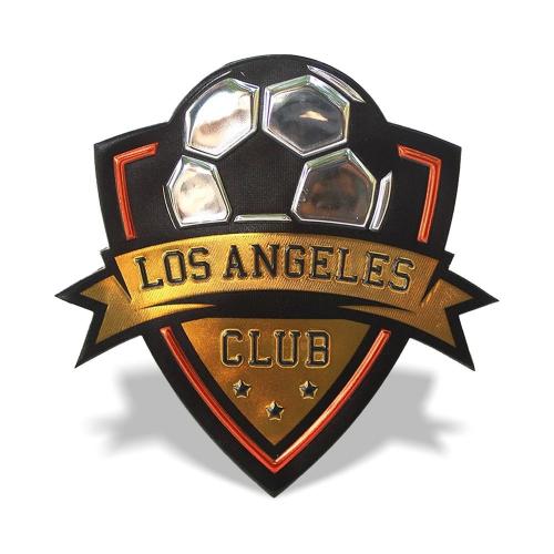Embroidered soccer crest patch with shield frame and Los Angeles Club banner.